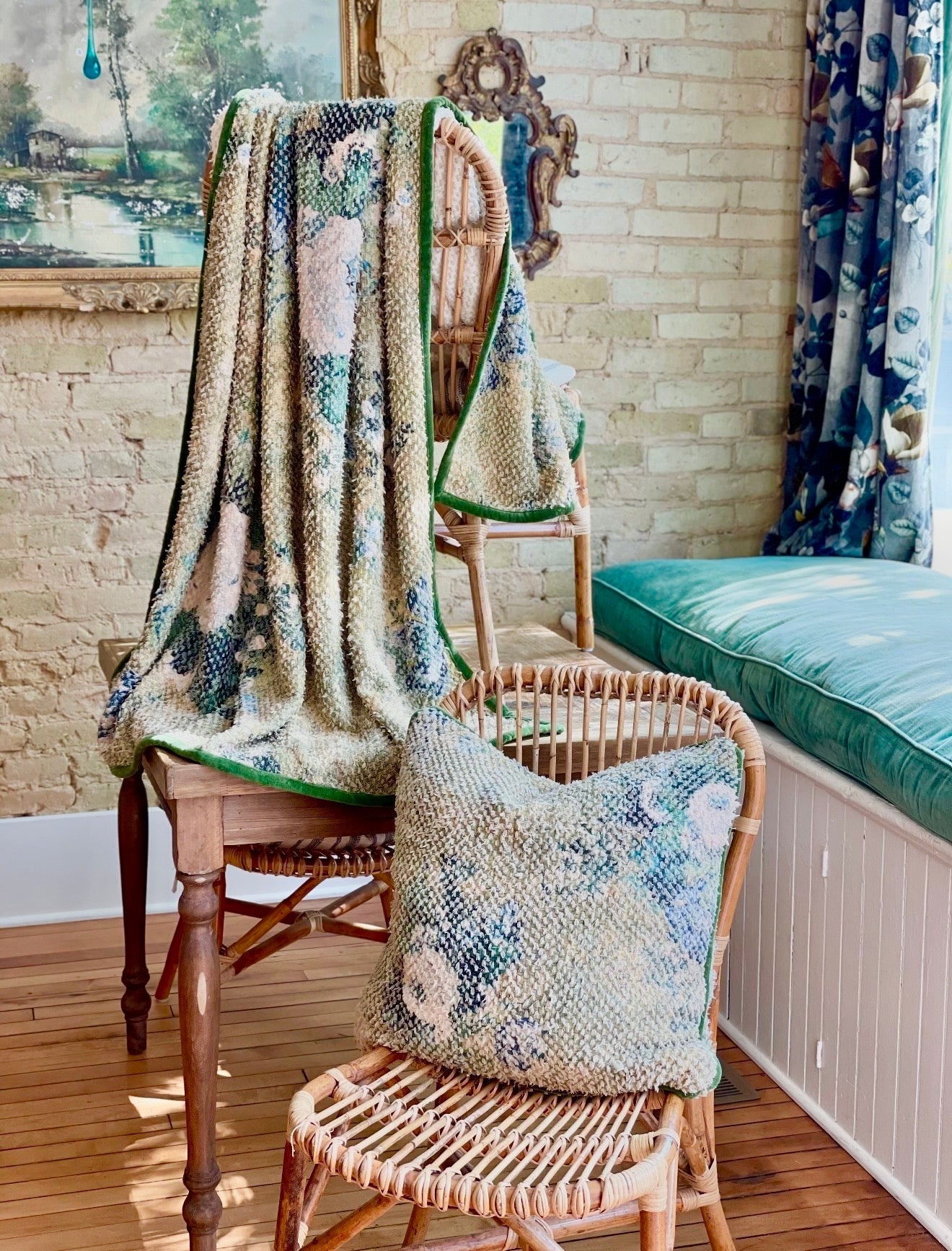 Patina Vie Celadon Blooms Throw Blanket