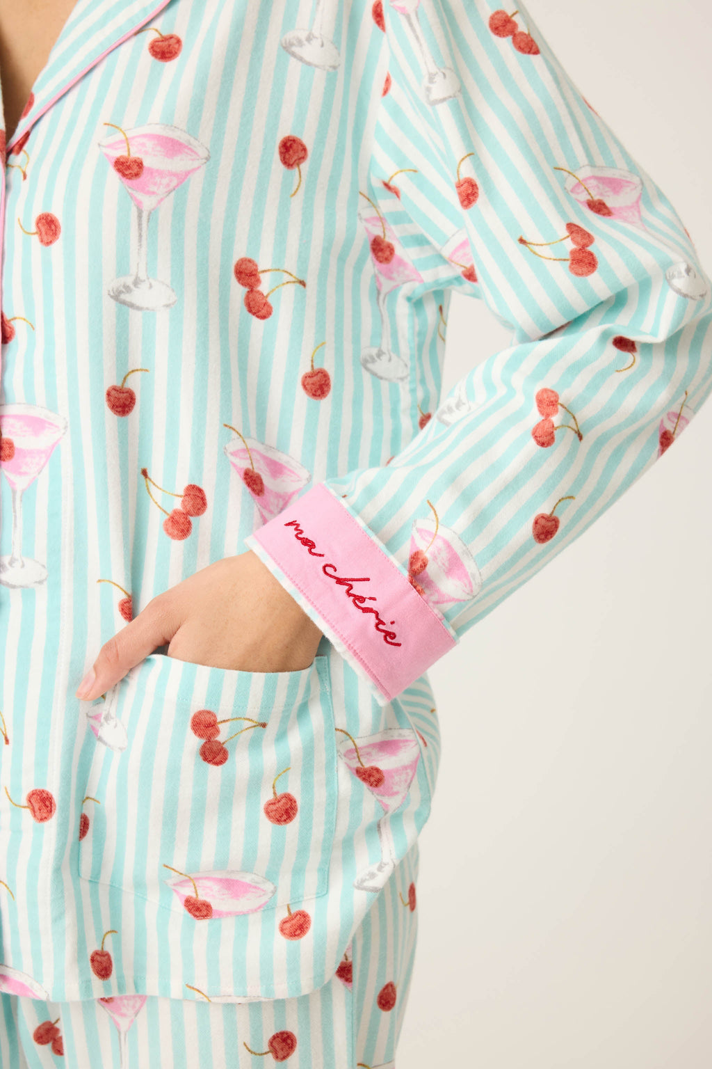 Ma Cherie Cherry Print 3-Piece Flannel PJ Set