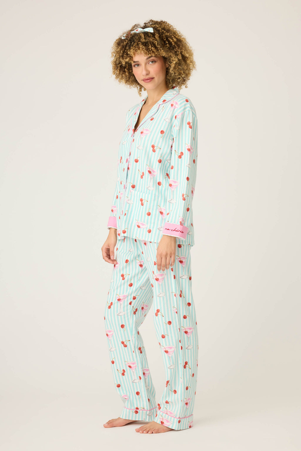 Ma Cherie Cherry Print 3-Piece Flannel PJ Set