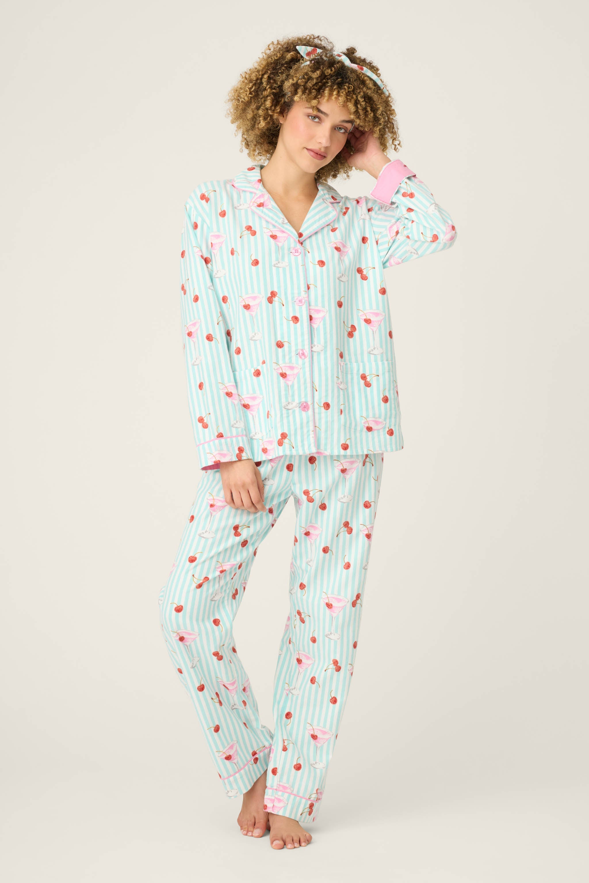 Ma Cherie Cherry Print 3-Piece Flannel PJ Set