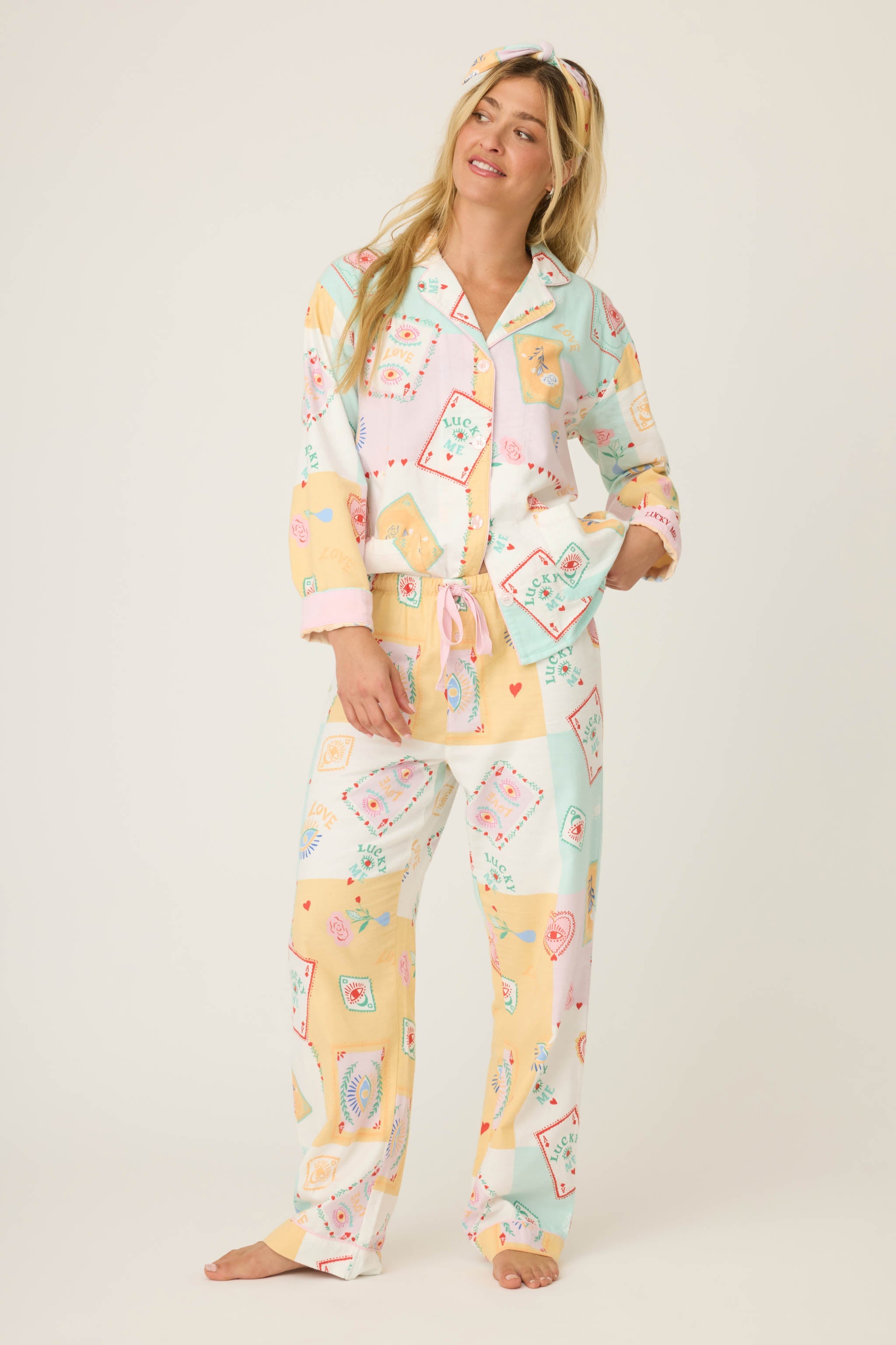 Lucky Me Tarot Card Print 3-Piece Flannel PJ Set