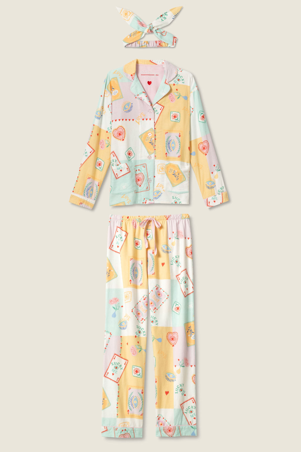 Lucky Me Tarot Card Print 3-Piece Flannel PJ Set
