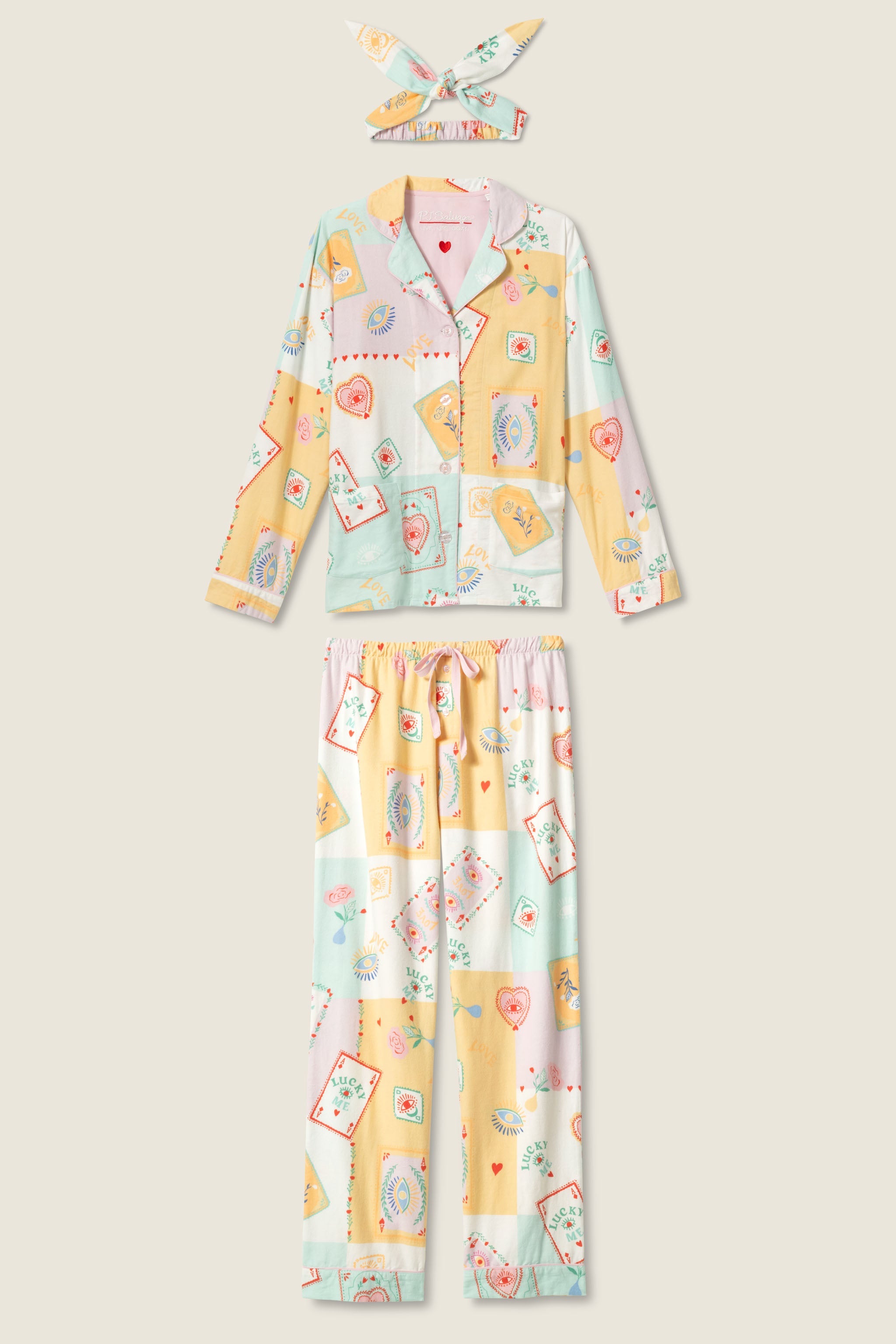 Lucky Me Tarot Card Print 3-Piece Flannel PJ Set