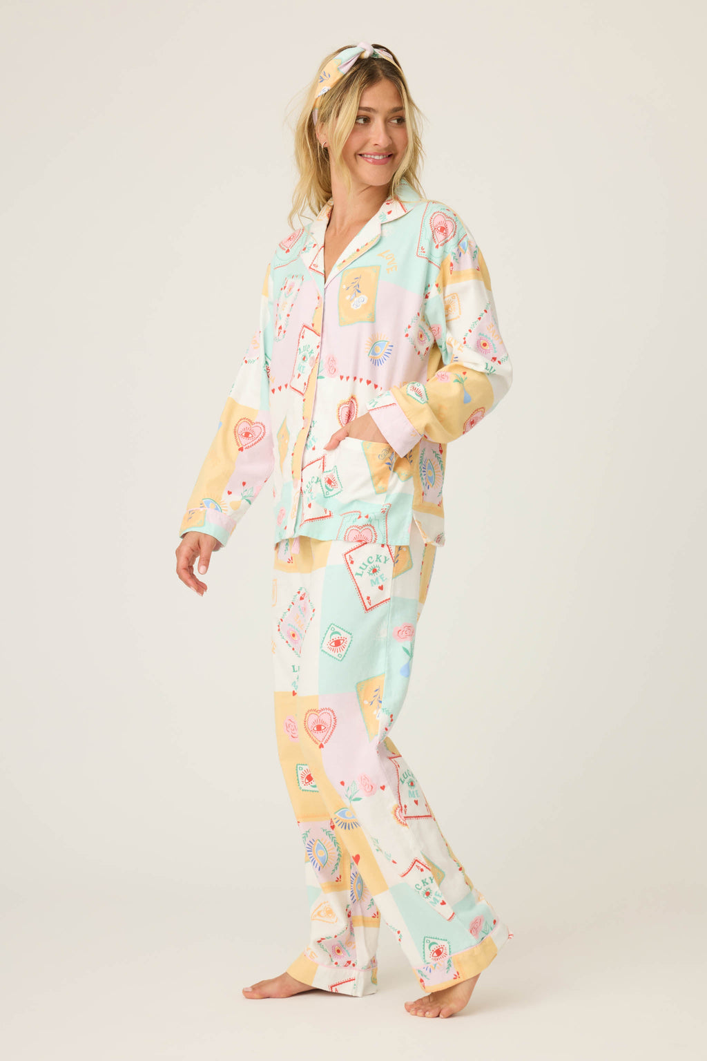 Lucky Me Tarot Card Print 3-Piece Flannel PJ Set