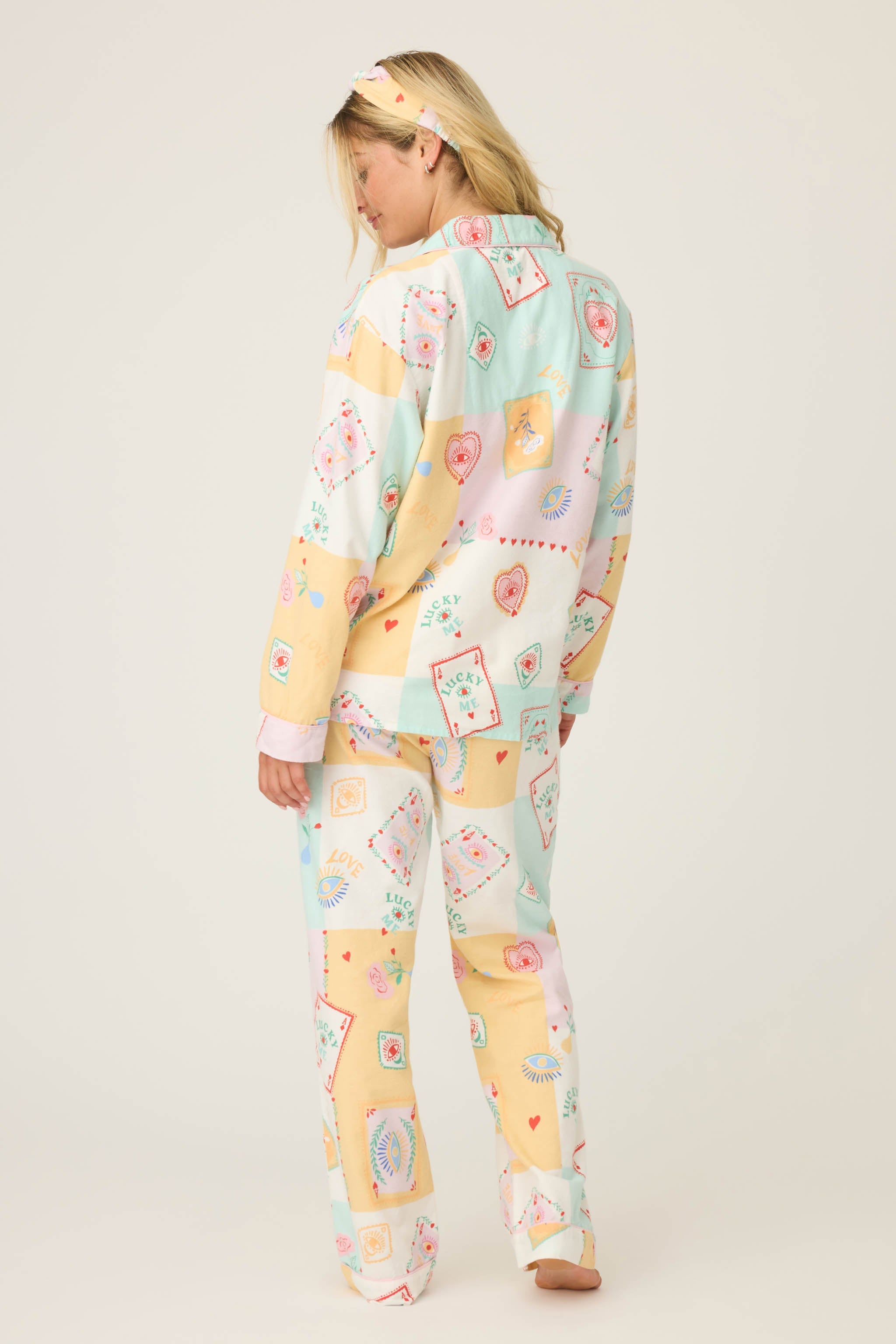 Lucky Me Tarot Card Print 3-Piece Flannel PJ Set