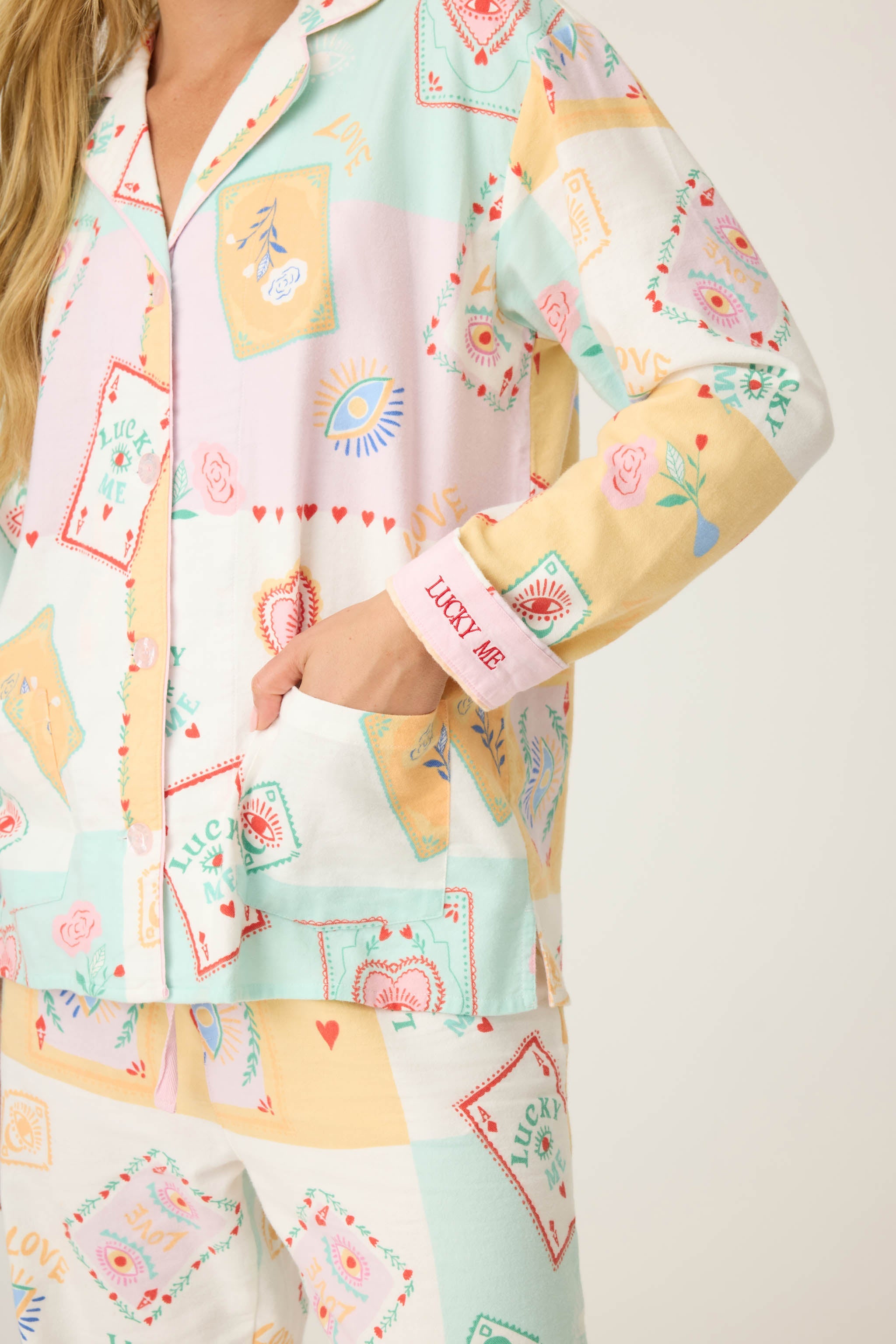 Lucky Me Tarot Card Print 3-Piece Flannel PJ Set