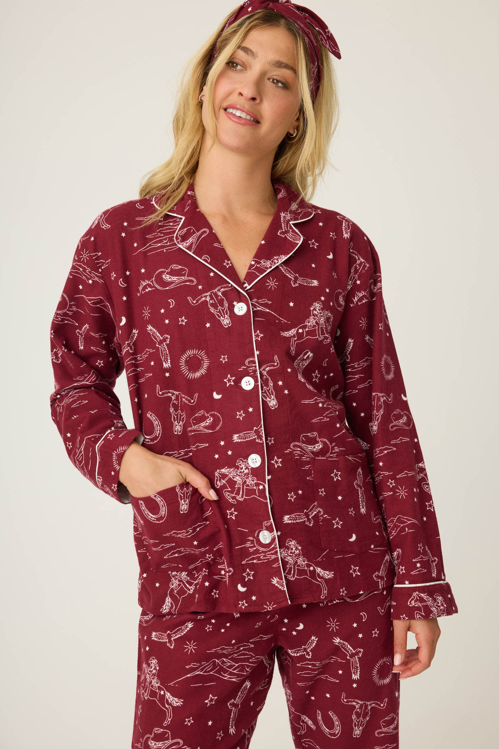 Hold Your Horses Western Print 3-Piece Flannel PJ Set