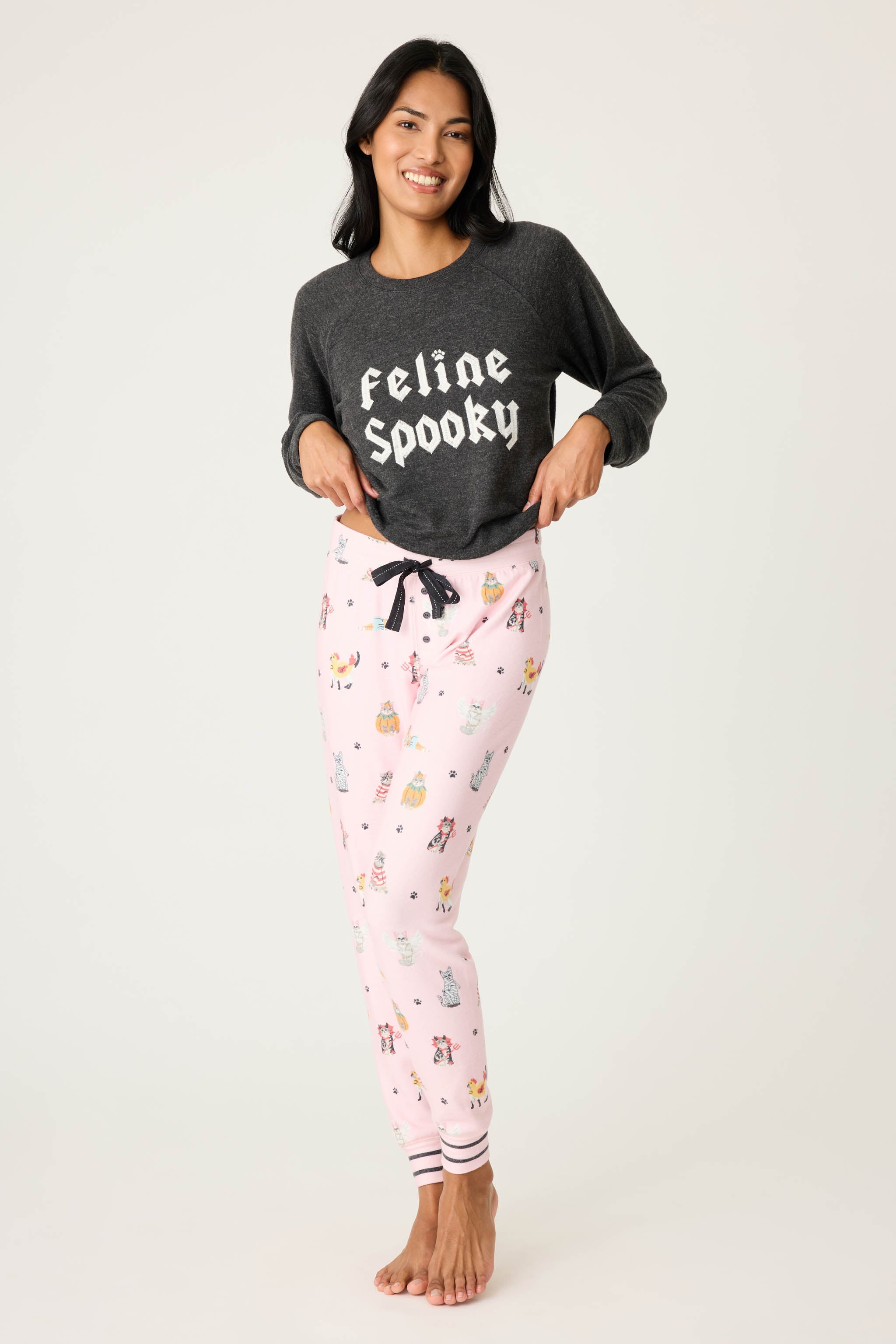 Feline Spooky Halloween Cat Print Banded Pant