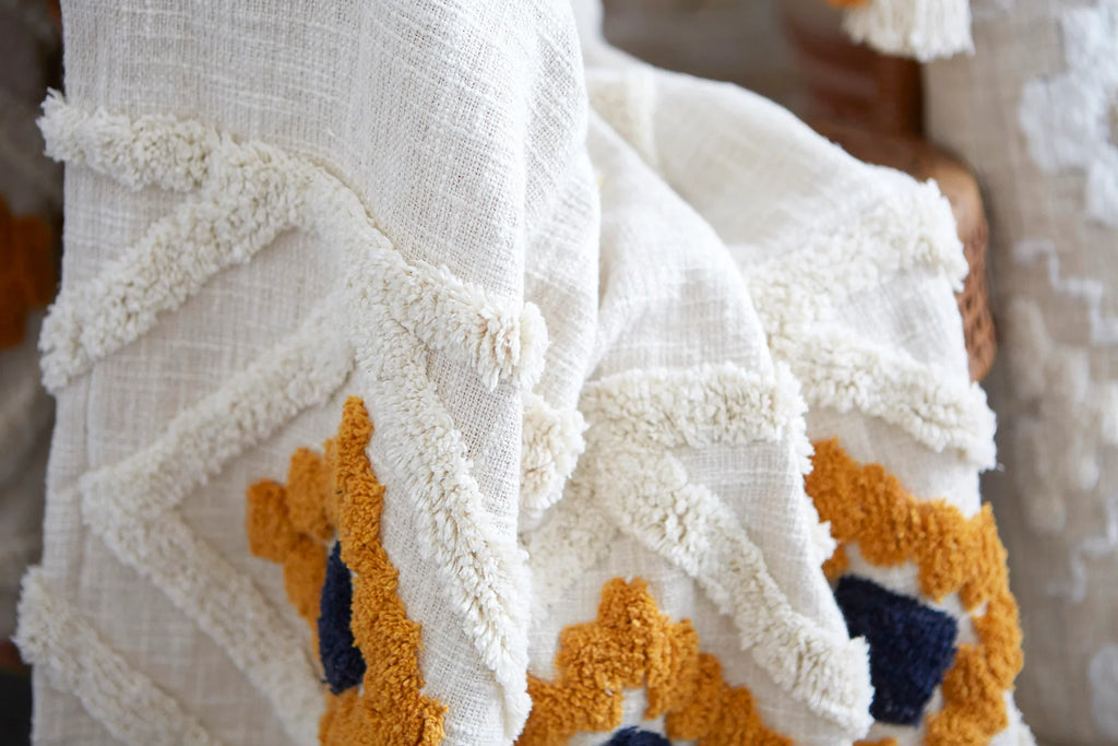 Amalfi Coast - Diamond Tufted Cotton Slub Throw/Blanket