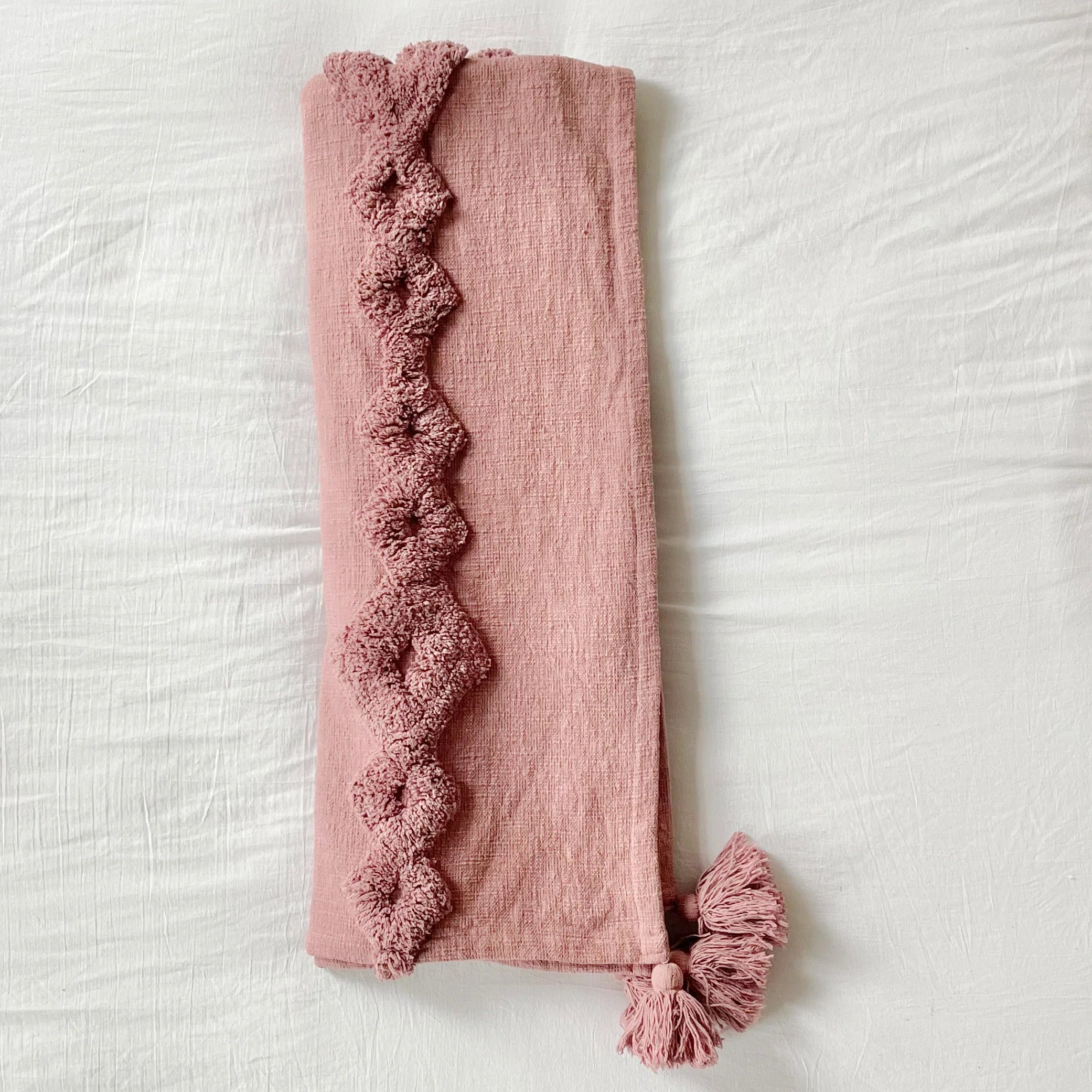 Faded Mauve - Diamond Striped Tufted Cotton Throw