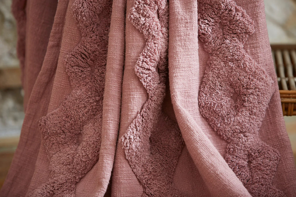 Faded Mauve - Diamond Striped Tufted Cotton Throw